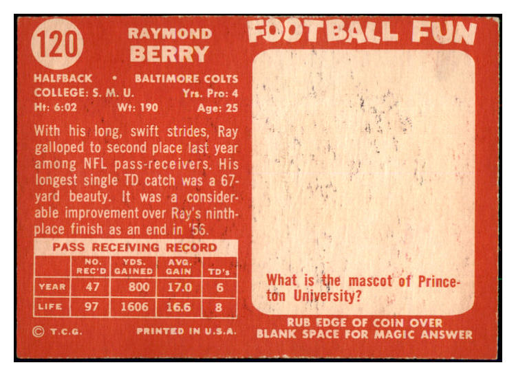 1958 Topps Football #120 Raymond Berry Colts VG-EX 495257
