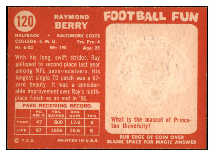1958 Topps Football #120 Raymond Berry Colts EX-MT 495259