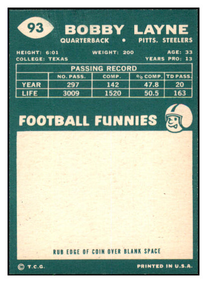1960 Topps Football #093 Bobby Layne Steelers EX 495268