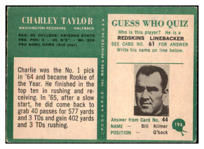 1966 Philadelphia Football #194 Charley Taylor Washington VG-EX 495314