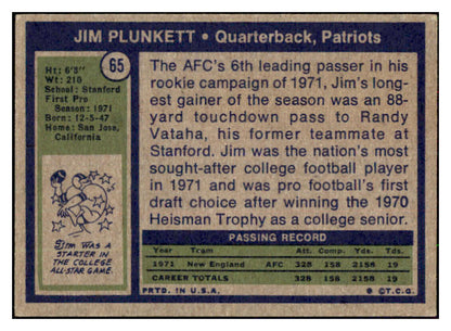 1972 Topps Football #065 Jim Plunkett Patriots VG-EX 495320