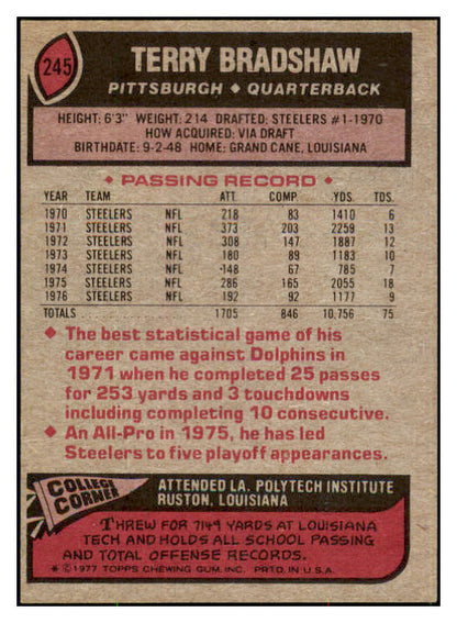 1977 Topps Football #245 Terry Bradshaw Steelers EX-MT 495330