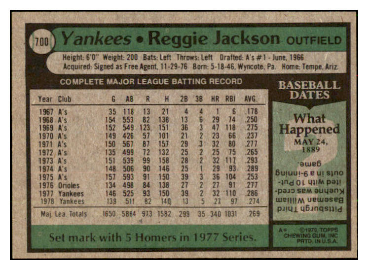 1979 Topps Baseball #700 Reggie Jackson Yankees NR-MT 495418