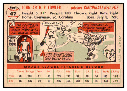 1956 Topps Baseball #047 Art Fowler Reds NR-MT White 495511