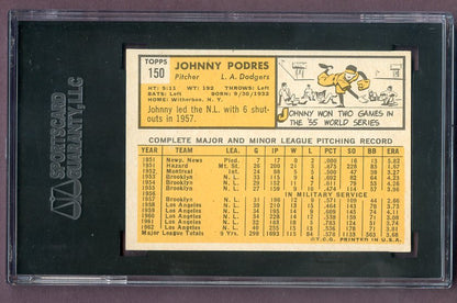 1963 Topps Baseball #150 Johnny Podres Dodgers SGC 8 NM/MT 496532