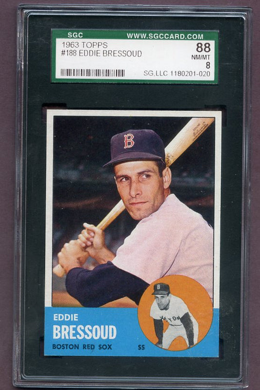 1963 Topps Baseball #188 Eddie Bressoud Red Sox SGC 8 NM/MT 496540