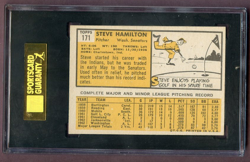 1963 Topps Baseball #171 Steve Hamilton Senators SGC 7.5 NM+ 496545