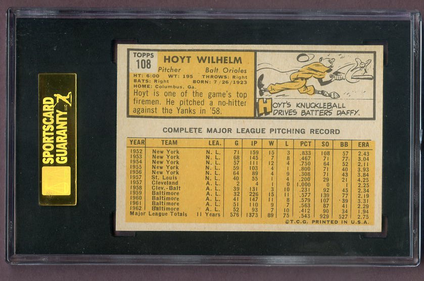1963 Topps Baseball #108 Hoyt Wilhelm Orioles SGC 7.5 NM+ 496552