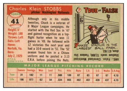 1955 Topps Baseball #041 Chuck Stobbs Senators NR-MT 497017