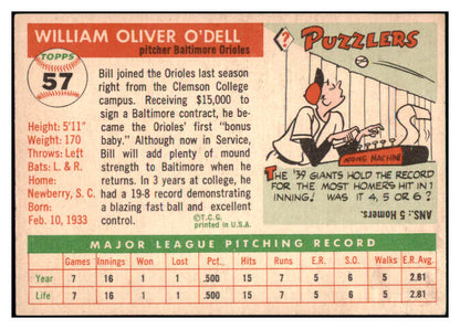 1955 Topps Baseball #057 Billy O'Dell Orioles EX-MT 497049