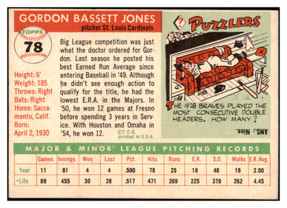 1955 Topps Baseball #078 Gordon Jones Cardinals NR-MT 497078