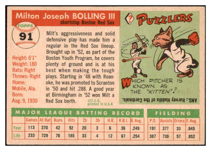 1955 Topps Baseball #091 Milt Bolling Red Sox NR-MT 497101