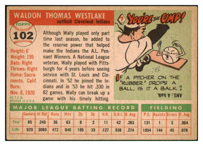 1955 Topps Baseball #102 Wally Westlake Indians EX-MT 497127