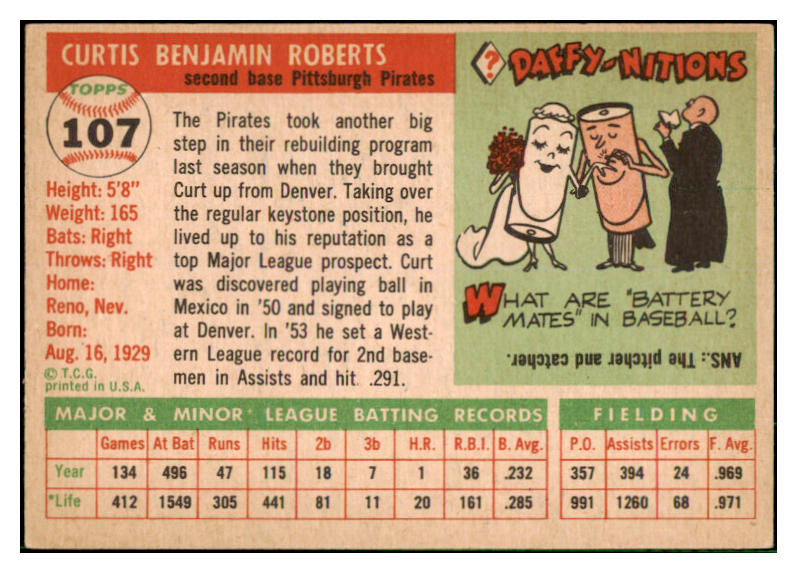 1955 Topps Baseball #107 Curt Roberts Pirates NR-MT 497136