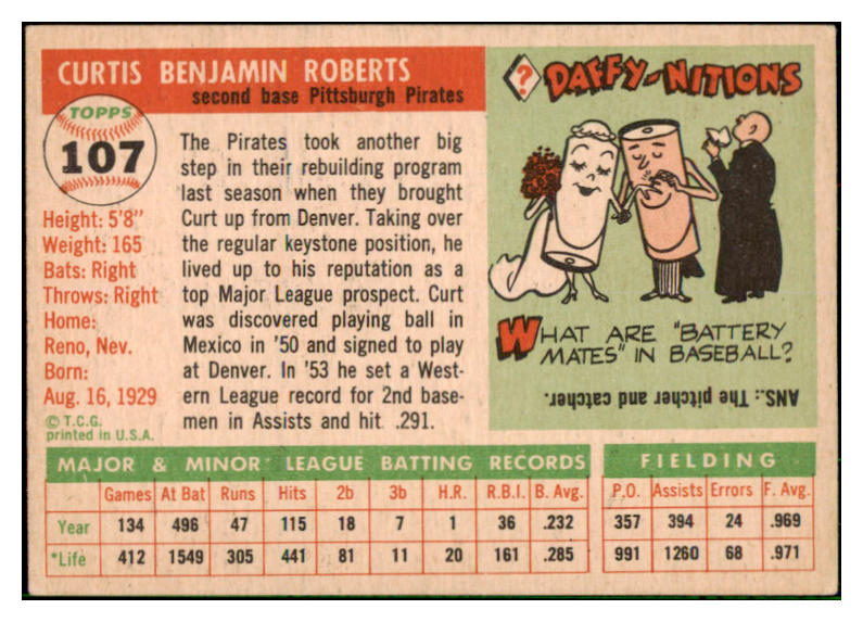 1955 Topps Baseball #107 Curt Roberts Pirates EX-MT 497138