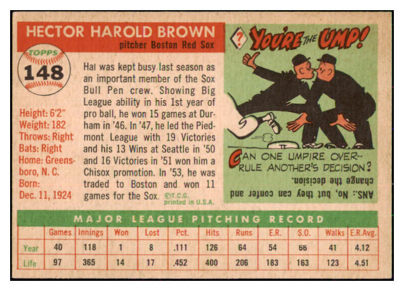 1955 Topps Baseball #148 Hal Brown Red Sox EX-MT 497233