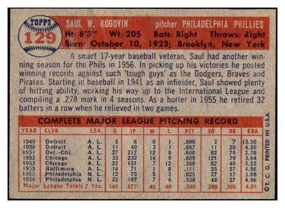 1957 Topps Baseball #129 Saul Rogovin Phillies NR-MT 497347