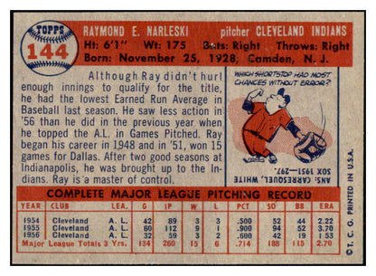 1957 Topps Baseball #144 Ray Narleski Indians NR-MT 497358