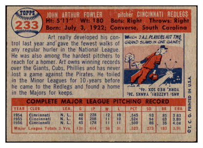 1957 Topps Baseball #233 Art Fowler Reds EX-MT 497432