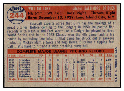 1957 Topps Baseball #244 Billy Loes Orioles NR-MT 497447