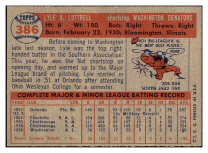 1957 Topps Baseball #386 Lyle Luttrell Senators NR-MT 497532