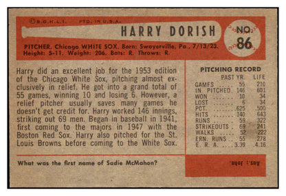 1954 Bowman Baseball #086 Harry Dorish White Sox NR-MT 497645