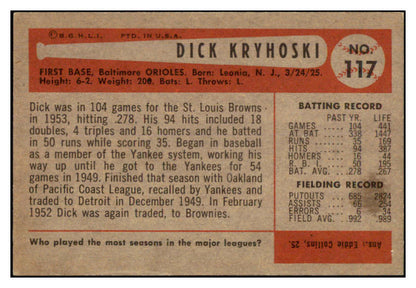 1954 Bowman Baseball #117 Dick Kryhoski Orioles NR-MT 497677
