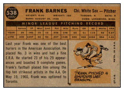 1960 Topps Baseball #538 Frank Barnes White Sox NR-MT 497933