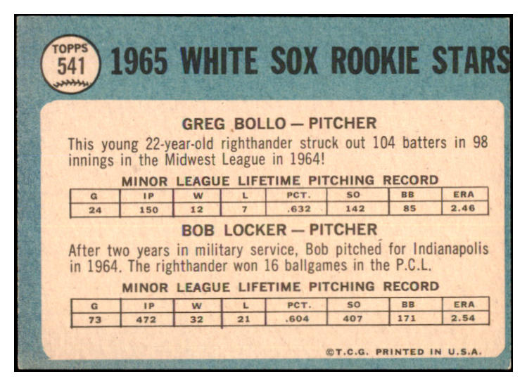 1965 Topps Baseball #541 Bob Locker White Sox NR-MT 497966
