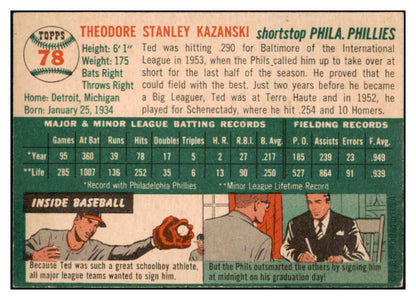 1954 Topps Baseball #078 Ted Kazanski Phillies EX-MT 498007