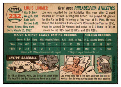 1954 Topps Baseball #232 Lou Limmer A's EX-MT 498060