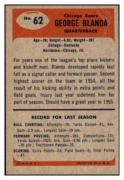 1955 Bowman Football #062 George Blanda Bears VG-EX 498073