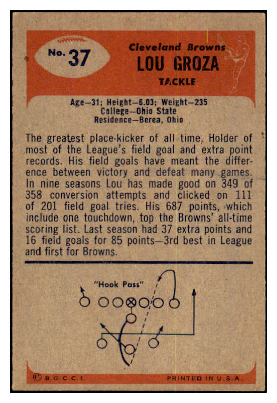 1955 Bowman Football #037 Lou Groza Browns EX 498075