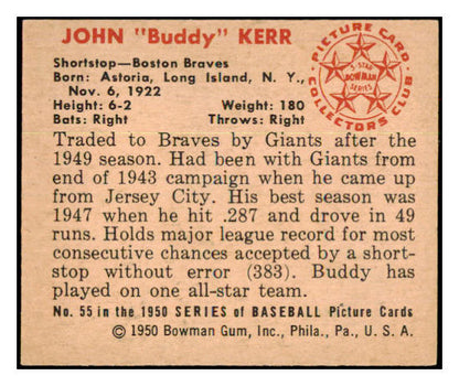 1950 Bowman Baseball #055 Buddy Kerr Braves EX-MT 498077