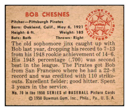 1950 Bowman Baseball #070 Bob Chesnes Pirates EX-MT 498079