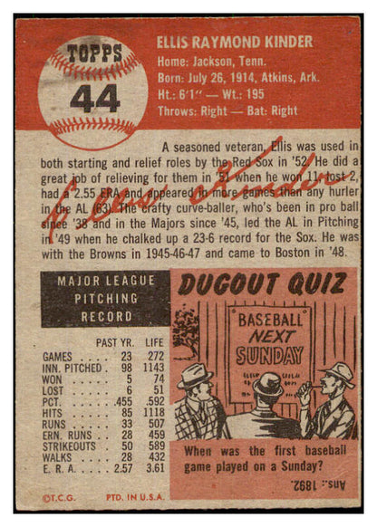 1953 Topps Baseball #044 Ellis Kinder Red Sox EX 498383