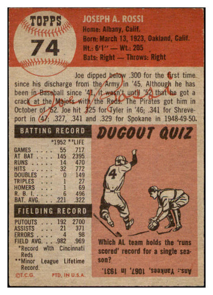 1953 Topps Baseball #074 Joe Rossi Pirates EX-MT 498489