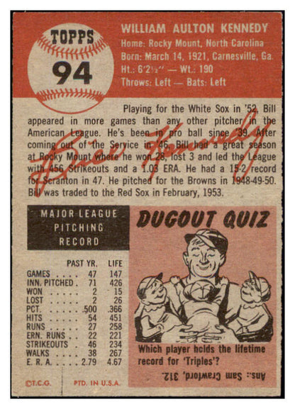 1953 Topps Baseball #094 Bill Kennedy Red Sox EX 498538
