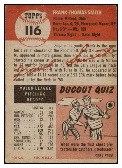 1953 Topps Baseball #116 Frank Smith Reds VG-EX 498605