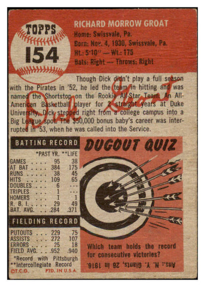 1953 Topps Baseball #154 Dick Groat Pirates EX 498713