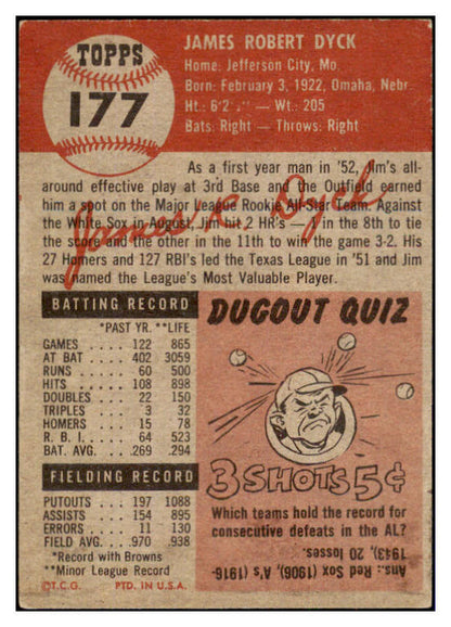 1953 Topps Baseball #177 Jim Dyck Browns EX 498795