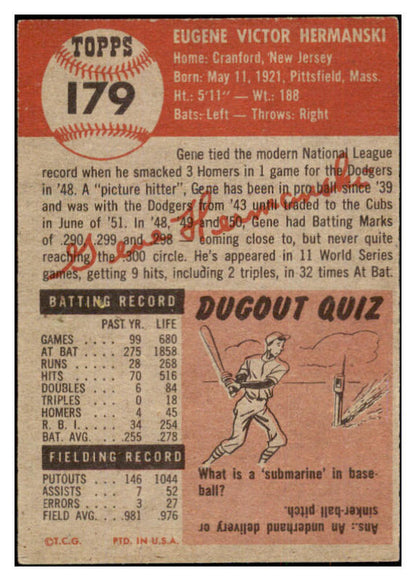 1953 Topps Baseball #179 Gene Hermanski Cubs EX 498803