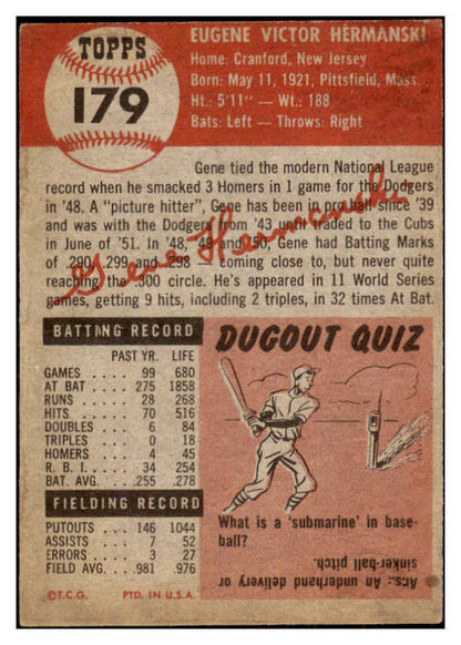 1953 Topps Baseball #179 Gene Hermanski Cubs EX 498804