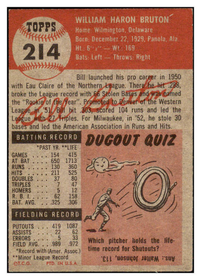 1953 Topps Baseball #214 Bill Bruton Braves GD-VG 498919
