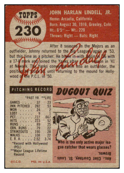 1953 Topps Baseball #230 Johnny Lindell Pirates EX-MT 498935