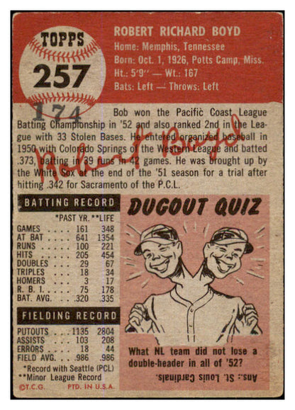 1953 Topps Baseball #257 Bob Boyd White Sox VG ink 498953