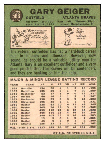 1967 Topps Baseball #566 Gary Geiger Braves EX-MT 499555
