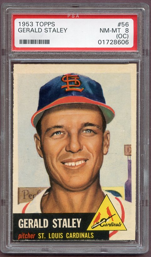 1953 Topps Baseball #056 Gerry Staley Cardinals PSA 8 NM/MT oc 499792
