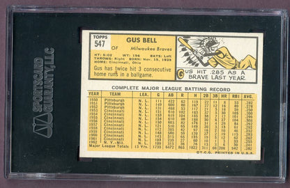1963 Topps Baseball #547 Gus Bell Braves SGC 8 NM/MT 499868