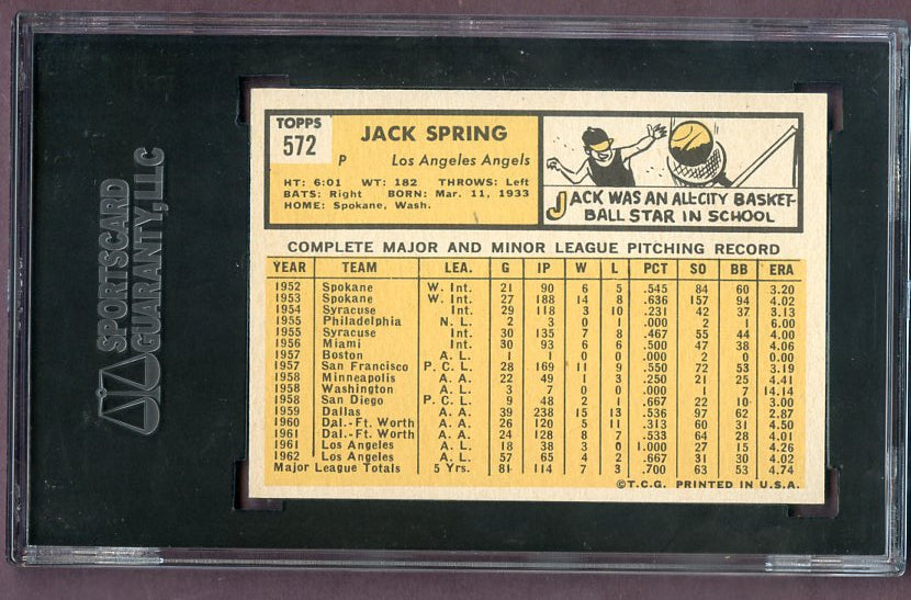 1963 Topps Baseball #572 Jack Spring Angels SGC 8 NM/MT 499872